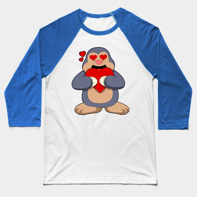 Mole with Heart Baseball T-Shirt by Markus Schnabel